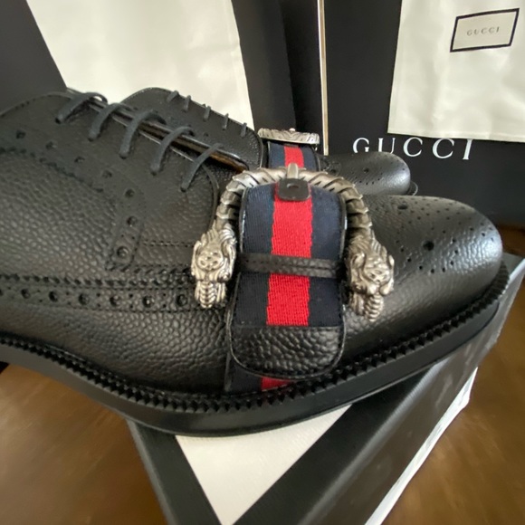 Gucci MEN'S MARTIN BROGUE LEATHER BUCKLED SHOES - Picture 8 of 13